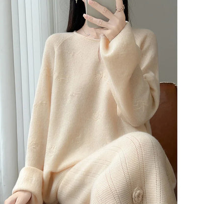 Damen Pullover Langarm Rundhals mit Cut-Out und Muster
