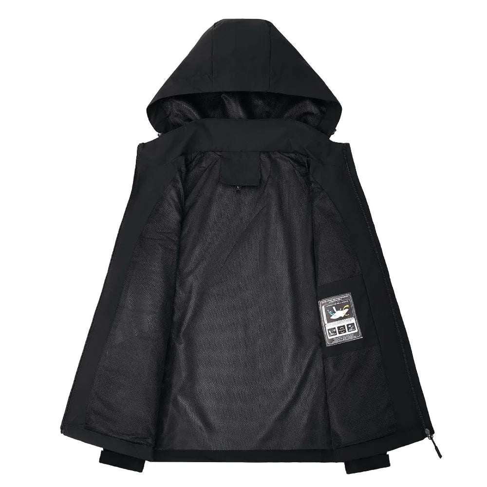 Unisex outdoor jacket with hood, zipper & adjustable cuffs