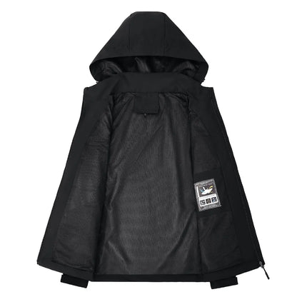 Unisex outdoor jacket with hood, zipper & adjustable cuffs