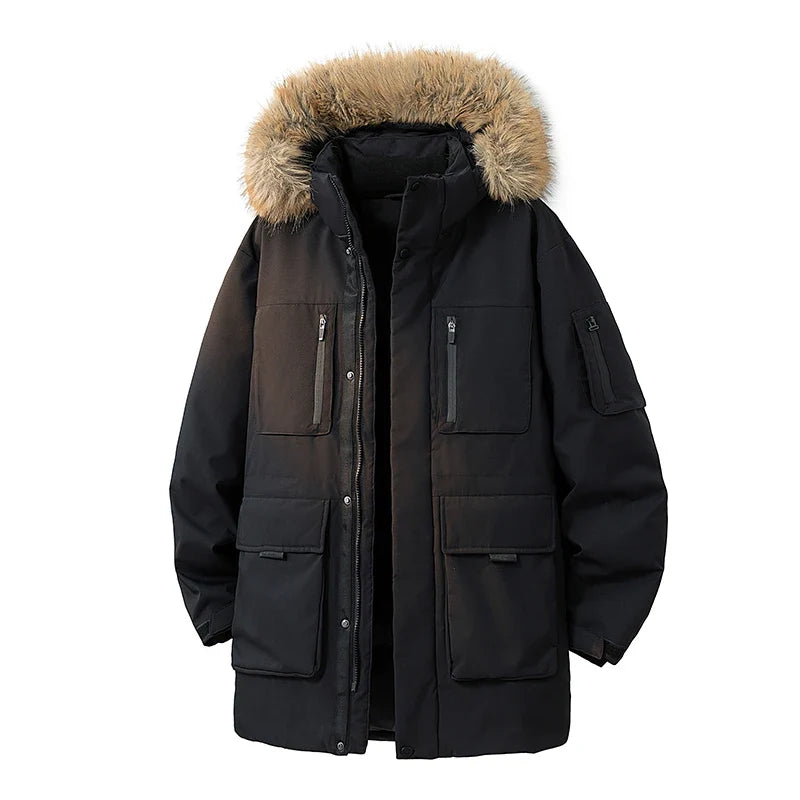 Men's winter jacket with hood and faux-fur trim – Warm parka