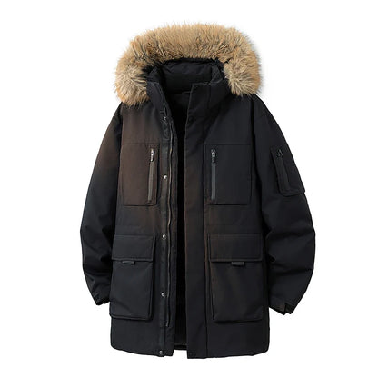 Men's winter jacket with hood and faux-fur trim – Warm parka