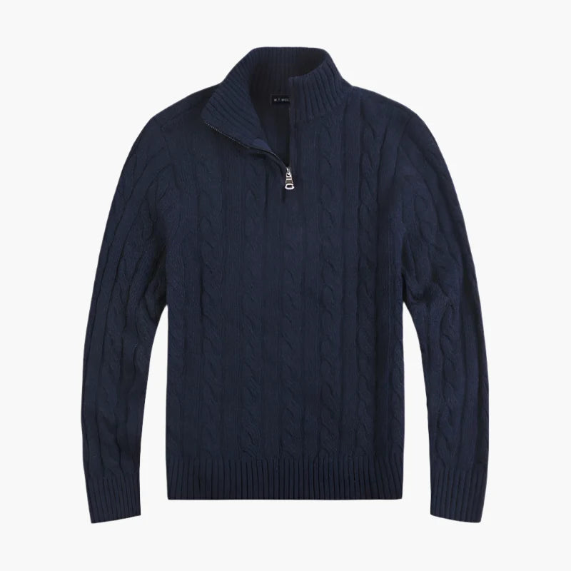 Herren Strickpullover mit Zopfmuster und Reißverschluss – Eleganter Freizeit- und Business-Look