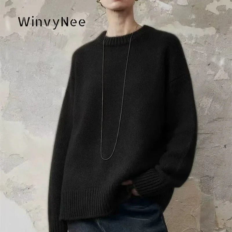 Unisex Oversized Crew-Neck Long-Sleeve Knit Sweater