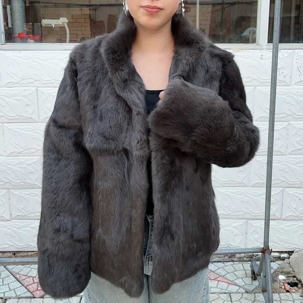Women's short jacket with stand collar and long sleeves