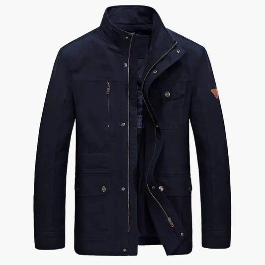 Herren Freizeitjacke mit Stehkragen und Mehrfachtaschen – Lässig, Mittellang, Ideal für Alltag und Outdoor