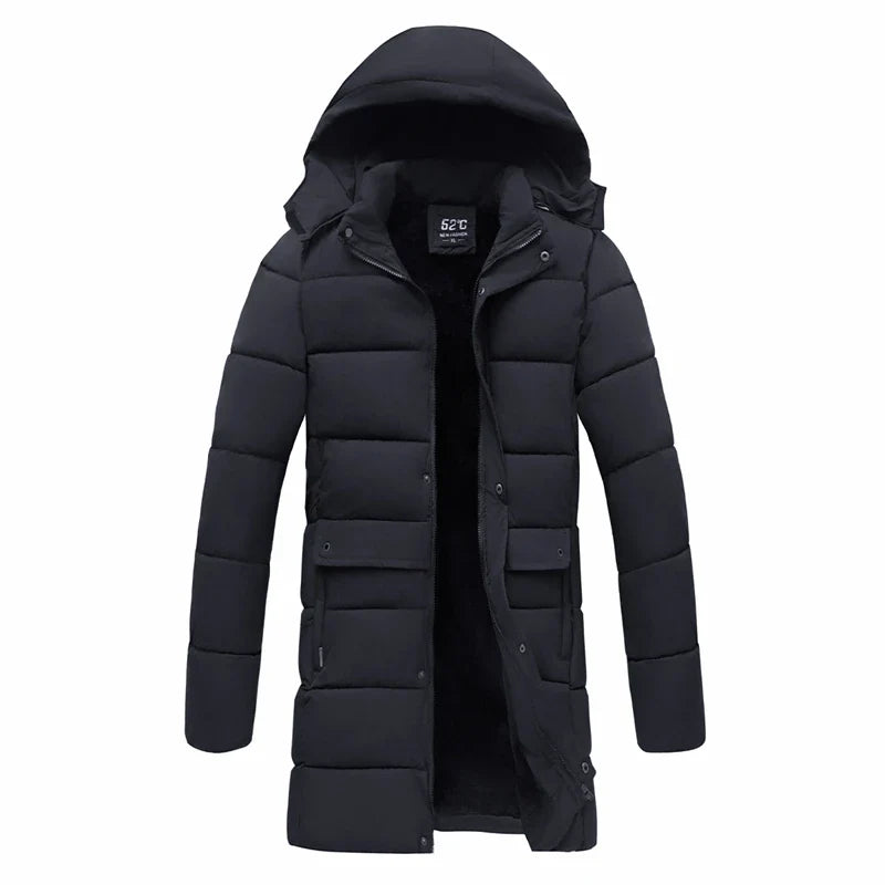 Men's winter parka with hood, long padded coat