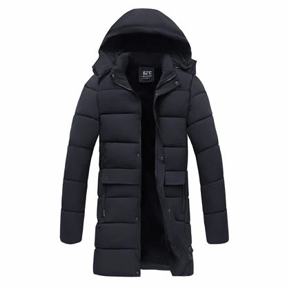 Men's winter parka with hood, long padded coat