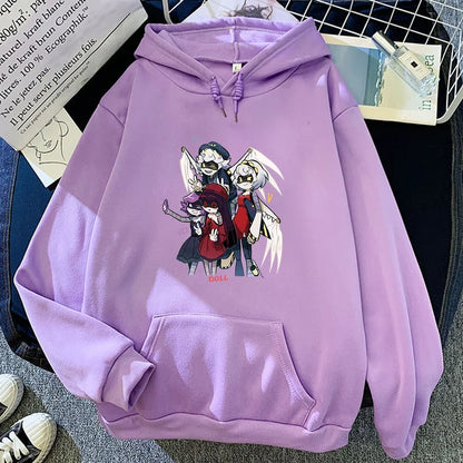 Hoodie mit Kapuze und Anime-Figuren Print Schwarz Unisex