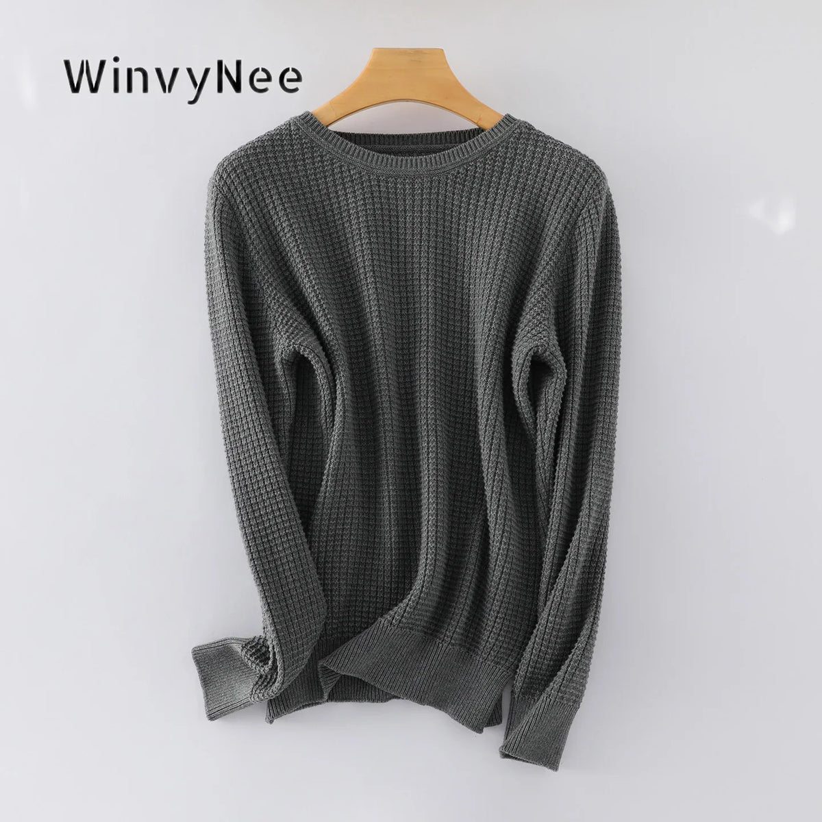Women's Waffle-Knit Long-Sleeve Crewneck Basic Sweater