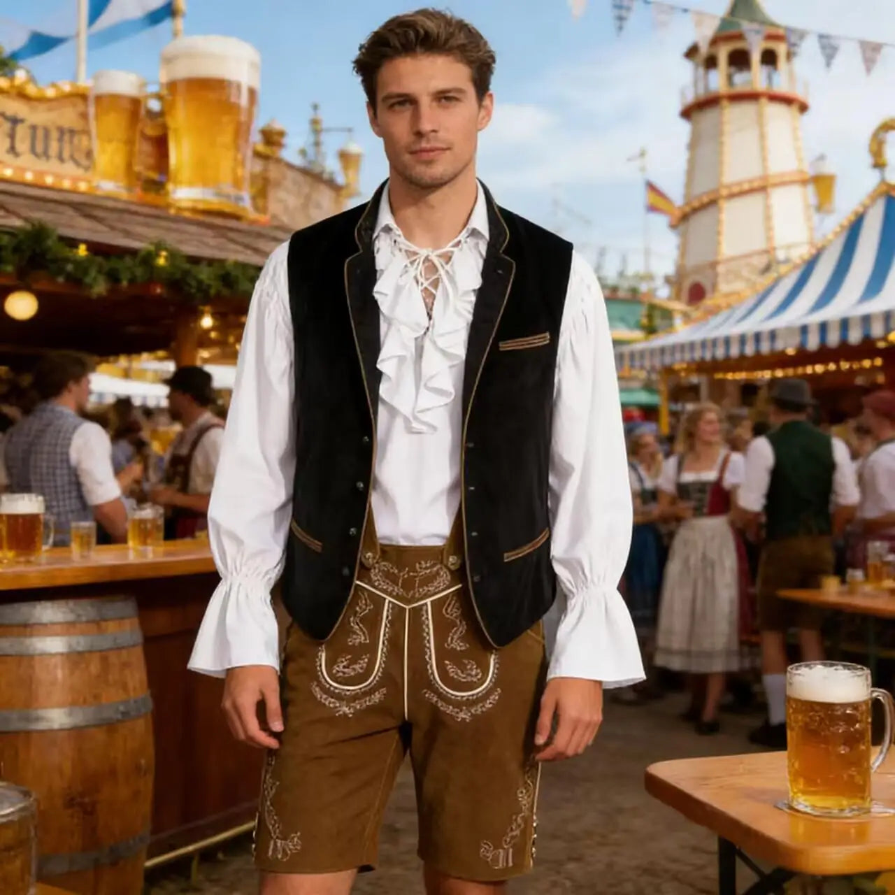 Traditional velvet vest brown green red black men’s Oktoberfest