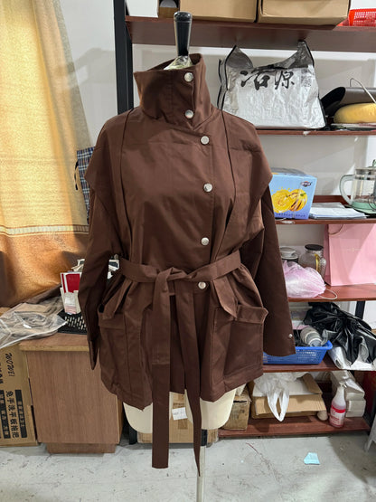 Damen Trenchcoat Kurz oder Lang mit Bindegürtel, Zweireiher Kragen, diverse Farben