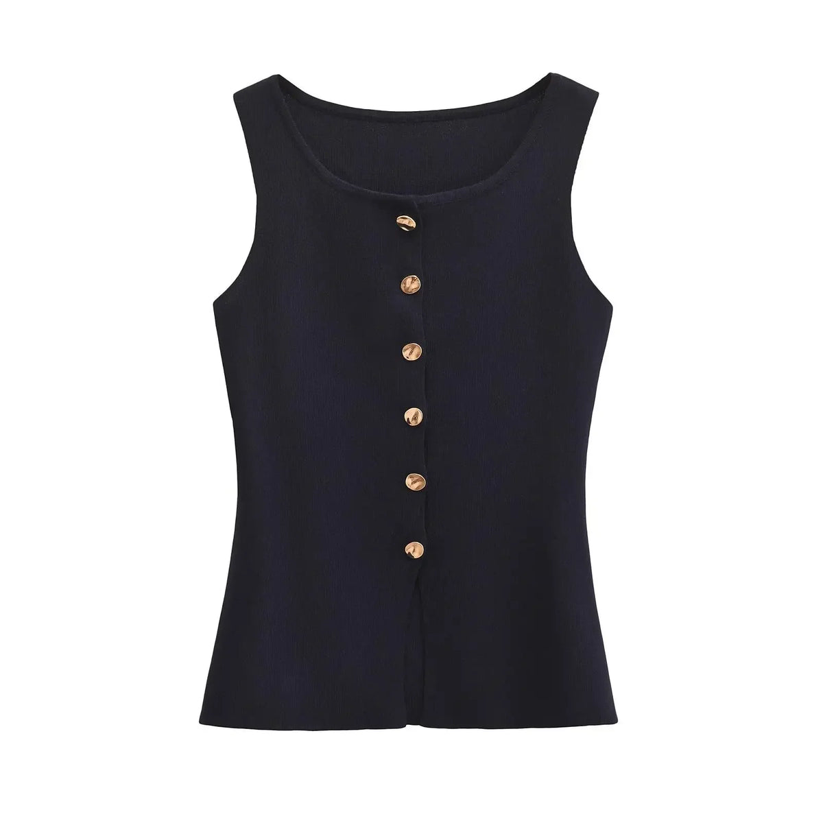 Women's sleeveless top with round neck and buttons - front slit