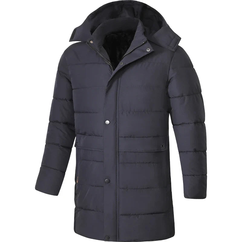 Men's winter parka with hood, long padded coat