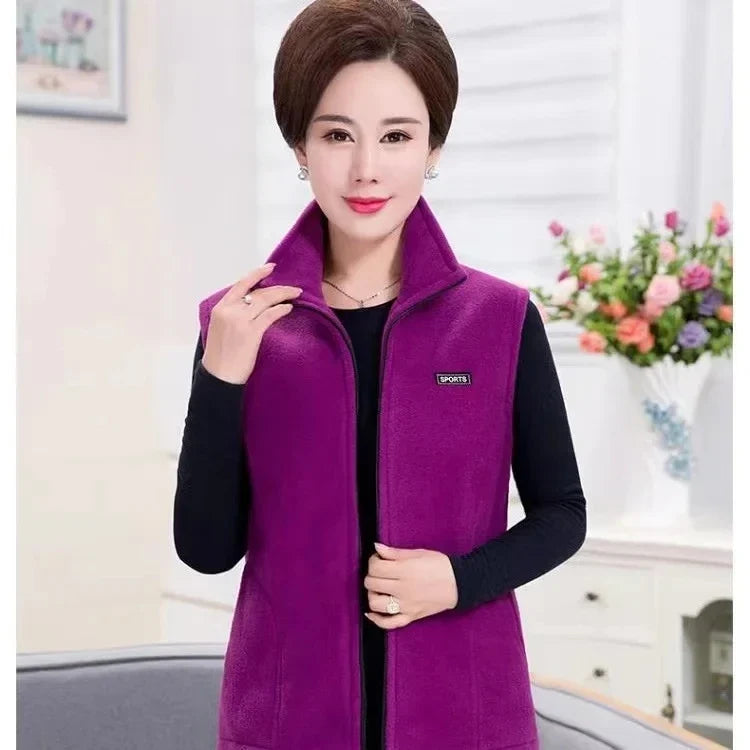 Unisex fleece vest with stand-up collar and zipper