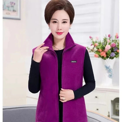 Unisex fleece vest with stand-up collar and zipper