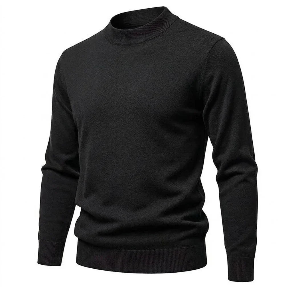 Men's long-sleeve mock-neck basic knit sweater