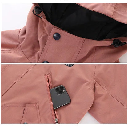 Unisex winter jacket with hood for snow & sports - multicolored