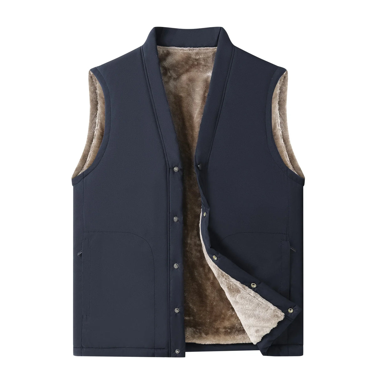 Men's winter vest, lined, V-neck, dark green