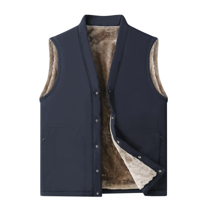 Men's winter vest, lined, V-neck, dark green