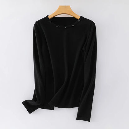 Damen Langarmshirt mit Rundhalsausschnitt und Zierknöpfen