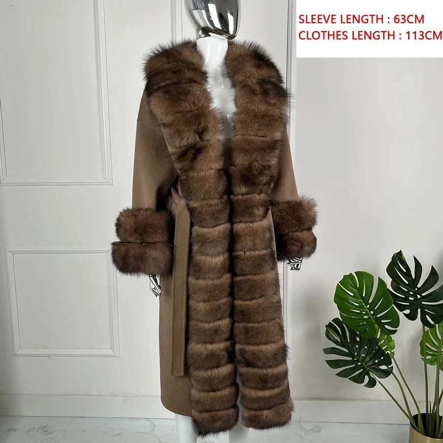 Women's Brown Winter Coat with Fur Collar and Fur Trim