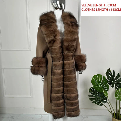 Women's Brown Winter Coat with Fur Collar and Fur Trim