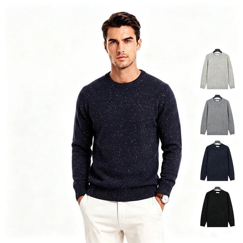 Men's crew-neck sweater with a marled effect, long sleeves