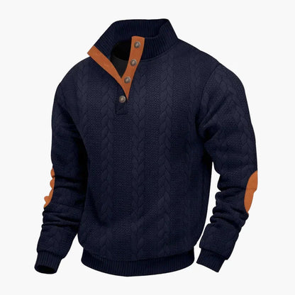 Men's sweater with cable pattern and stand-up collar – fashionable casual knit sweater for autumn and winter