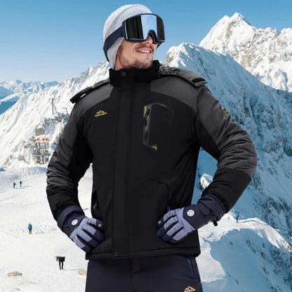 Herren Winterjacke Outdoor Skijacke mit Kapuze und Taschen Orange Grau