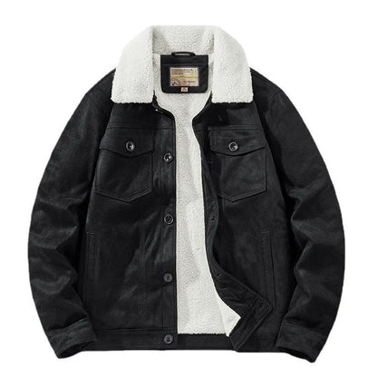 Men's Winter Jacket Suede Look with Teddy Lining, Button Closure