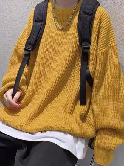 Unisex chunky-knit oversized crew-neck long-sleeve sweater