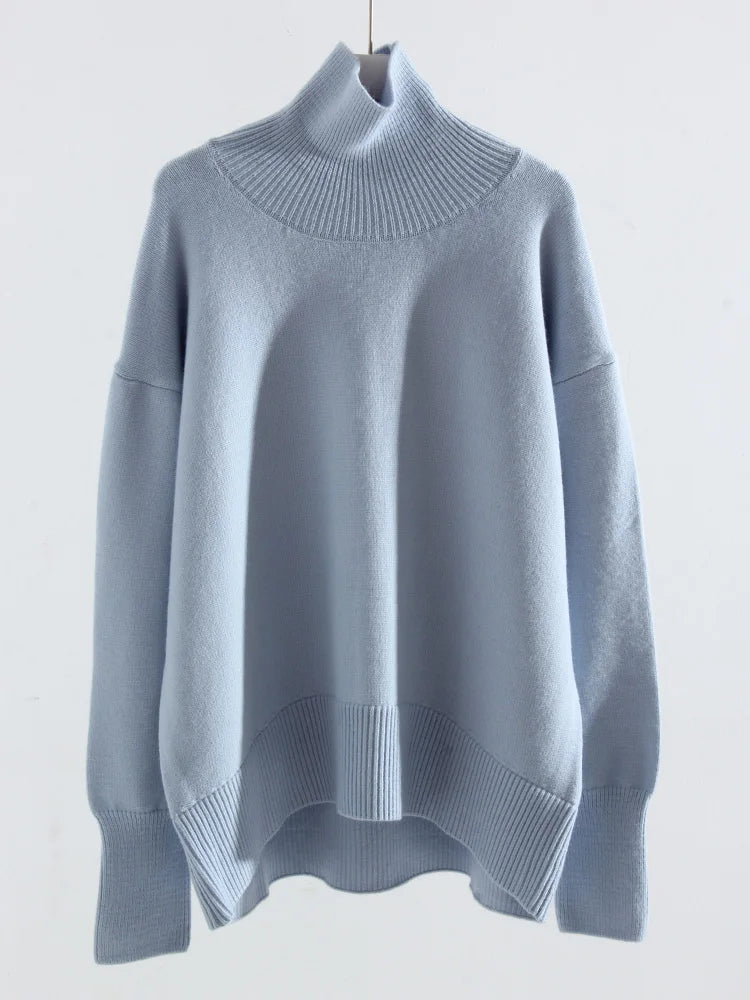 Women's oversized turtleneck knitted sweater long sleeves