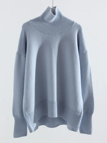 Women's oversized turtleneck knitted sweater long sleeves