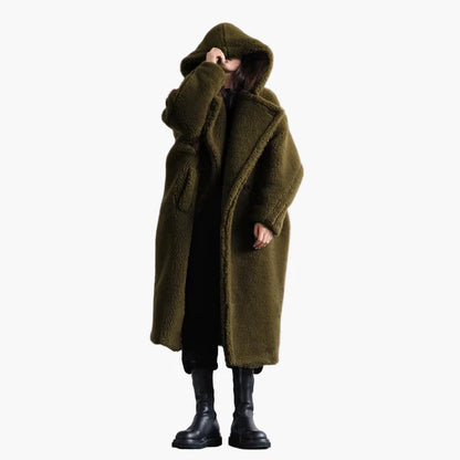 Damen Oversize Teddy Mantel mit Kapuze – Urbaner Winterstil, Lässige Outdoor-Jacke