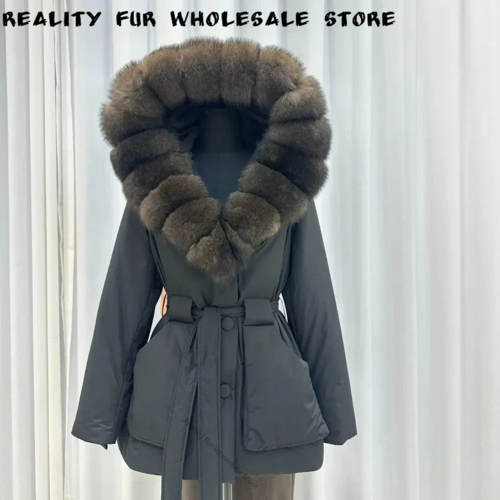 Damen Winterjacke mit Fellkapuze, tailliert, gefüttert