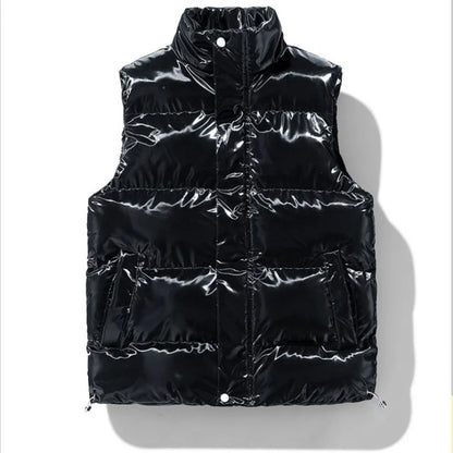 Shiny Quilted Vest for Men with Stand-Up Collar - Black