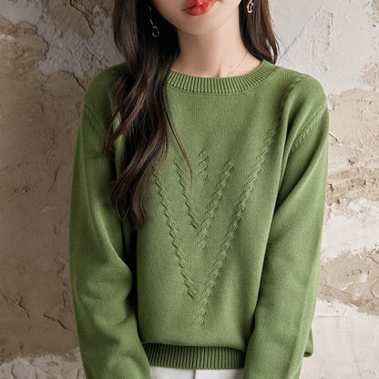 Women's crew-neck sweater with textured pattern, knit sweater
