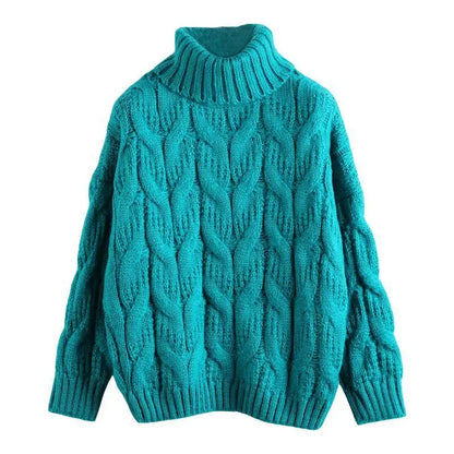 Women's cable-knit turtleneck sweater long sleeves