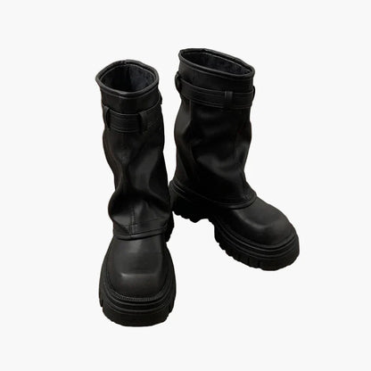 Women's platform boots with zipper and buckles trendy autumn winter look