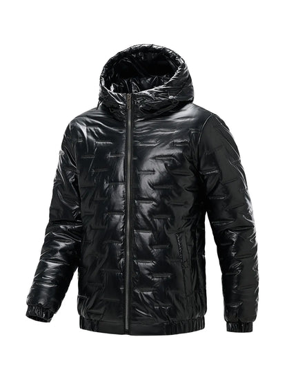 Men's Black Shiny Hooded Puffer Jacket
