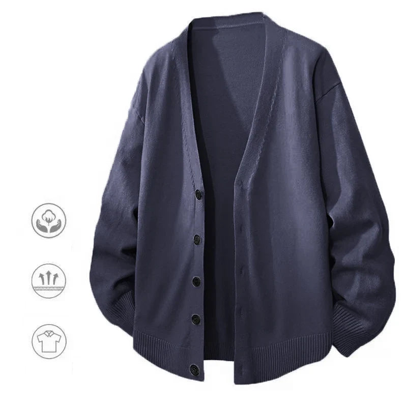 Herren Strickjacke V-Ausschnitt Unifarben Knöpfe