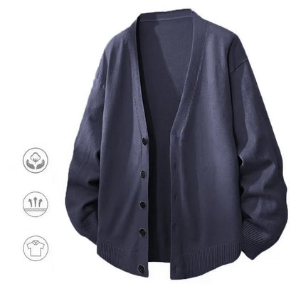 Herren Strickjacke V-Ausschnitt Unifarben Knöpfe