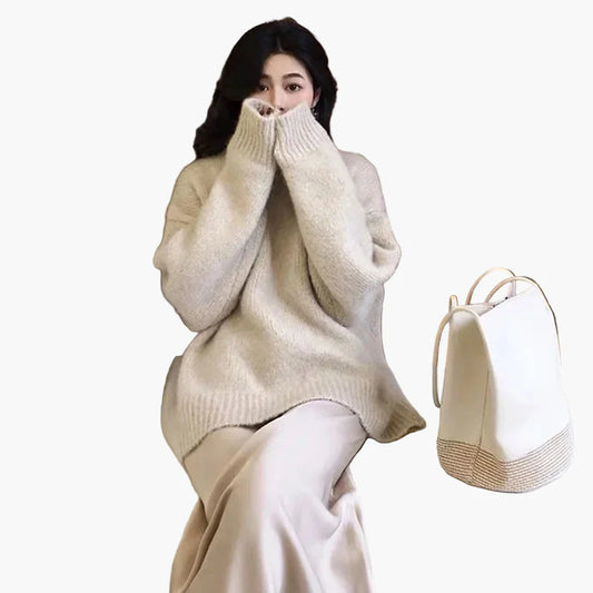 Damen Oversize Strickpullover im Retro-Stil für Herbst und Winter – Modischer Alltagspullover mit lockerer Passform