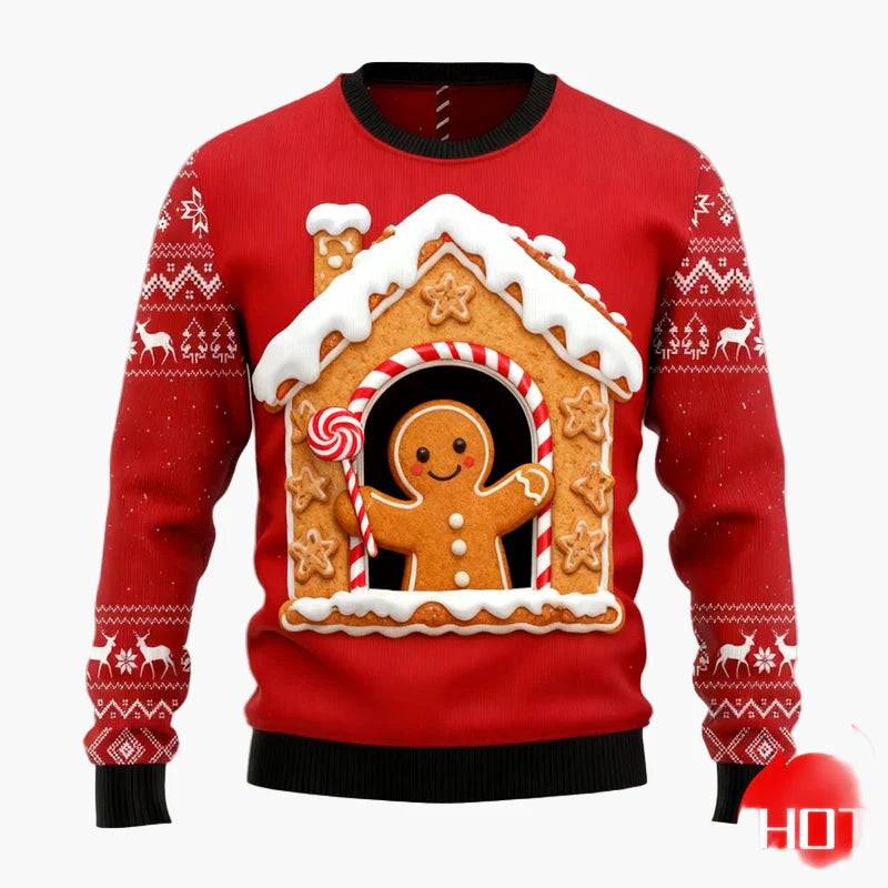 Men's Ugly Christmas Sweater – Christmas Pullover with Gingerbread Motif