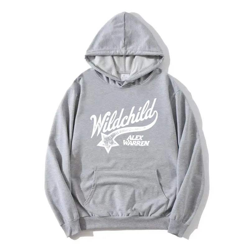 Unisex red hoodie with "Wildchild" star and text print