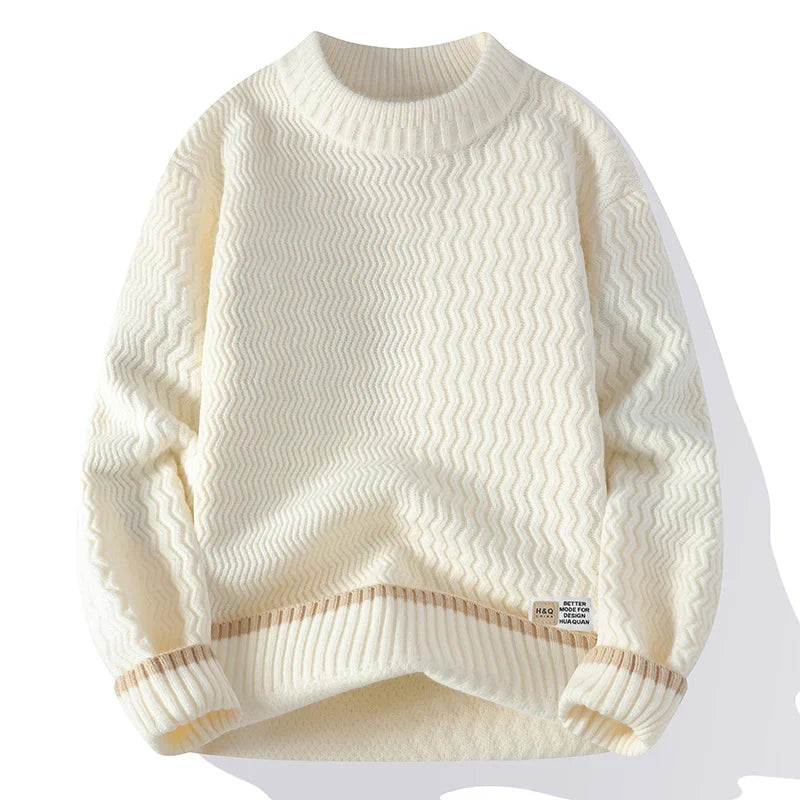 Men's turtleneck knitted sweater with wave pattern, red