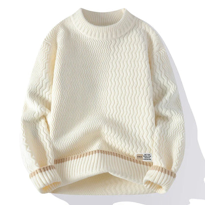 Men's turtleneck knitted sweater with wave pattern, red