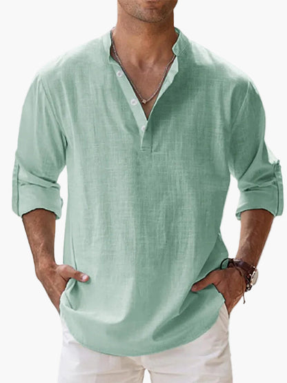 Men's Casual Shirt with V-Neck and Button Placket – Relaxed Style for Everyday Life & Vacation