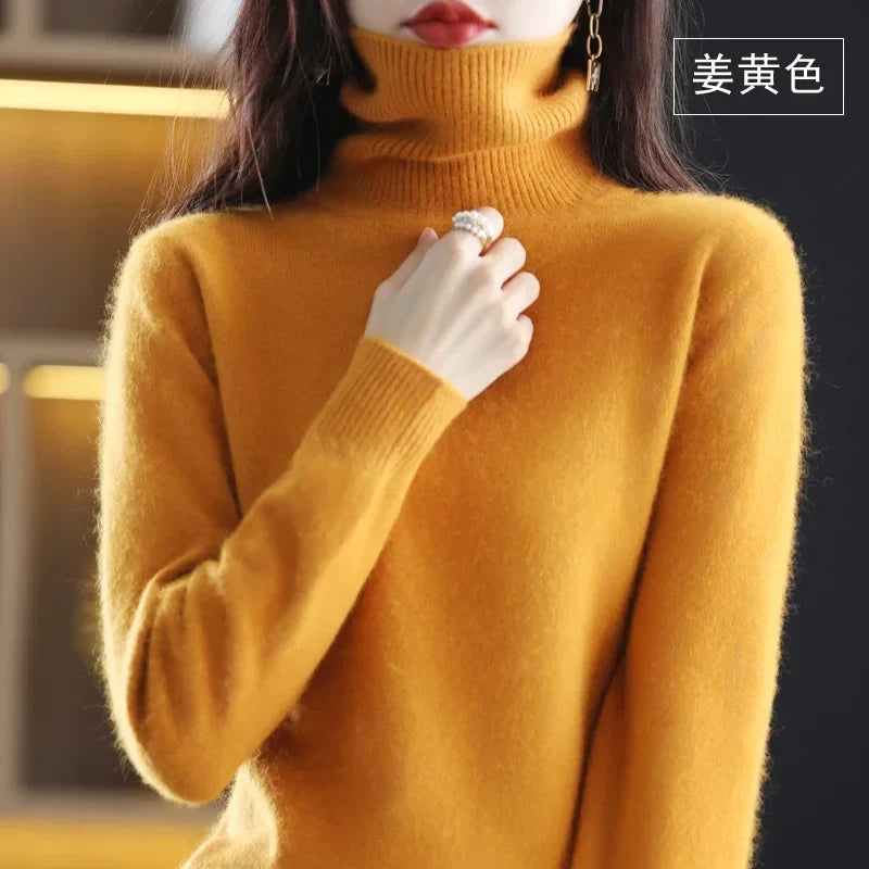 Women's turtleneck sweater long sleeves fine-knit sweater soft material