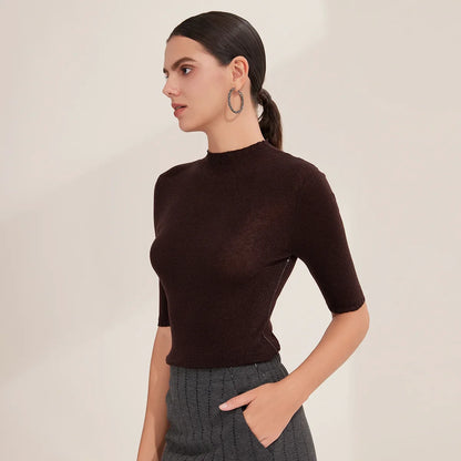 Women's Short-Sleeve Knit Sweater with Stand-Up Collar